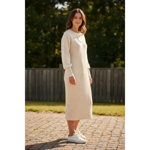 Ramy Brook Anna Dress Women's Cream 100%‎ Wool Ribbed Knit Sweater Mini NWT